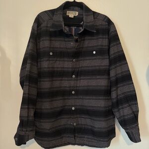 Duluth Trading Mens L Standard Fit Striped Flannel Lined Snap Front Shirt Jacket